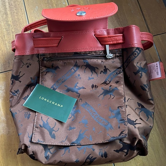 Longchamp Le Pliage Cuir Leather Backpack Terracotta  Dark Orange Red  NWOT - Picture 9 of 16